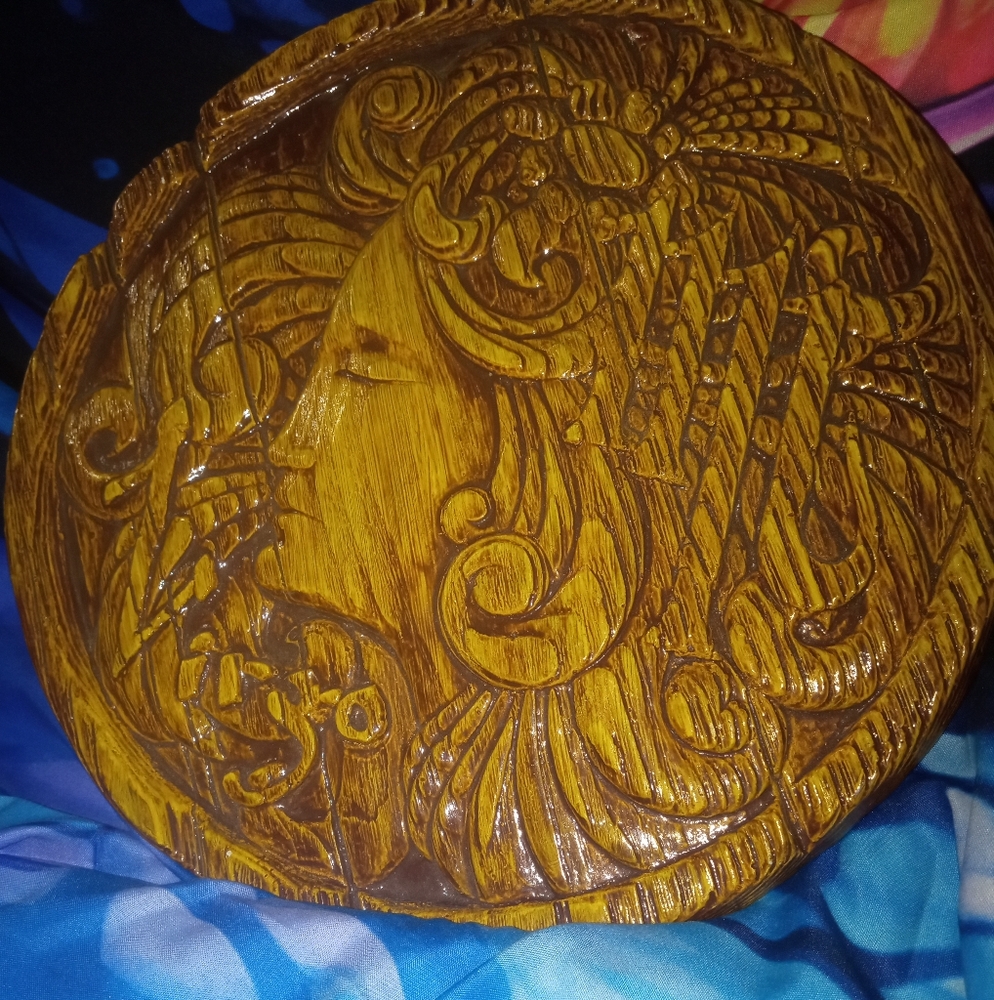 IMPRESSIVE VINTAGE MCM "VIRGO" CHALKWARE WALL HANGING